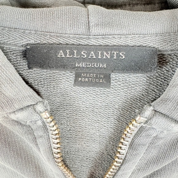ALLSAINTS Xonda Full Zip Hoodie Women Sz Medium Gray Cotton Distressed Oversized - Picture 2 of 16